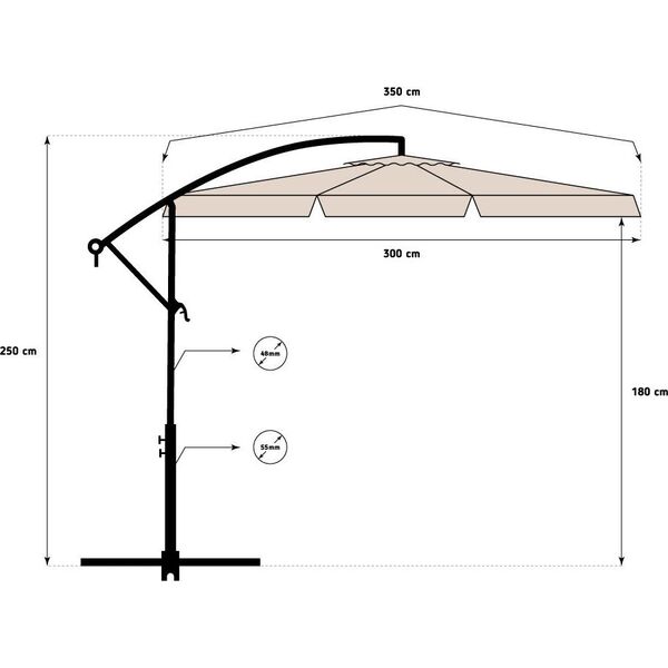 Funfit Parasol Ogrodowy na wysięgniku bocznym, składany 14217075 5902759979543
