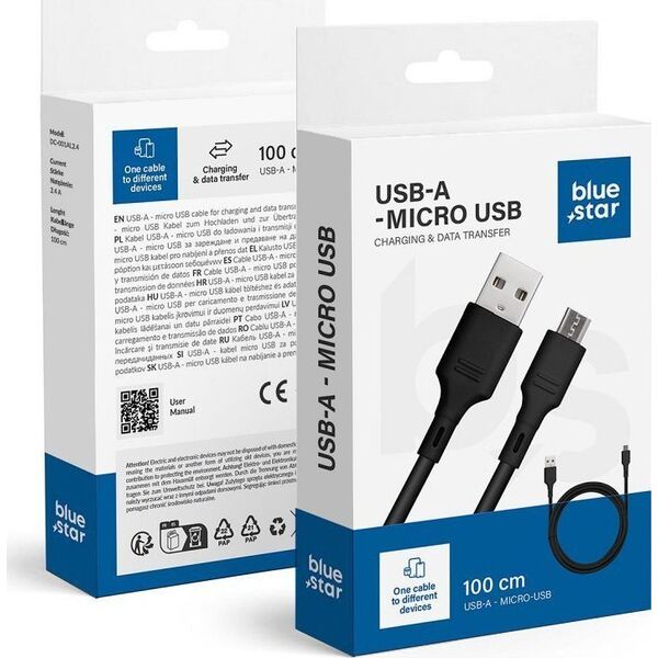 Kabel USB Bluestar BLUE STAR kabel 2A USB A do Micro USB DC-001AM2.0 1 m czarny 14221261 5903396281617