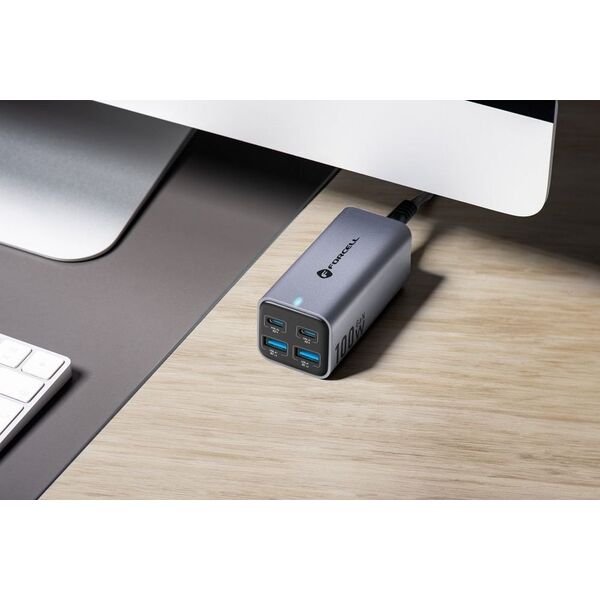 Ładowarka ForCell FORCELL F-ENERGY GaN III VT-49 ładowarka biurkowa 2 x Typ C + 2 x USB A PD QC4.0 SFC2.0 5A 100W szara 14221351 5903396299094