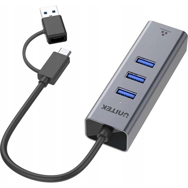 HUB USB Unitek Unitek Hub USB C 4w1 Ethernet 3 x USB A 5 Gbps z adapterem USB A 14222204 4894160048967