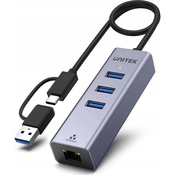 HUB USB Unitek Unitek Hub USB C 4w1 Ethernet 3 x USB A 5 Gbps z adapterem USB A 14222204 4894160048967