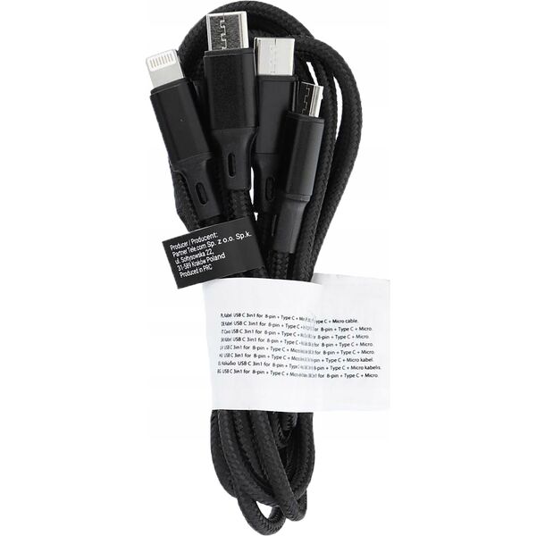 Kabel USB OEM Kabel 3w1 Typ C do Lightning / Typ C / Micro USB 2,4A C171 1,2 m czarny 14243677 5903396299490