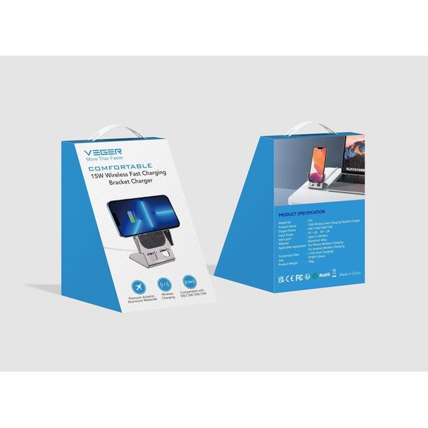 Ładowarka Veger VEGER ładowarka indukcyjna Qi 15W Y53 szara 14243686 6970453555638