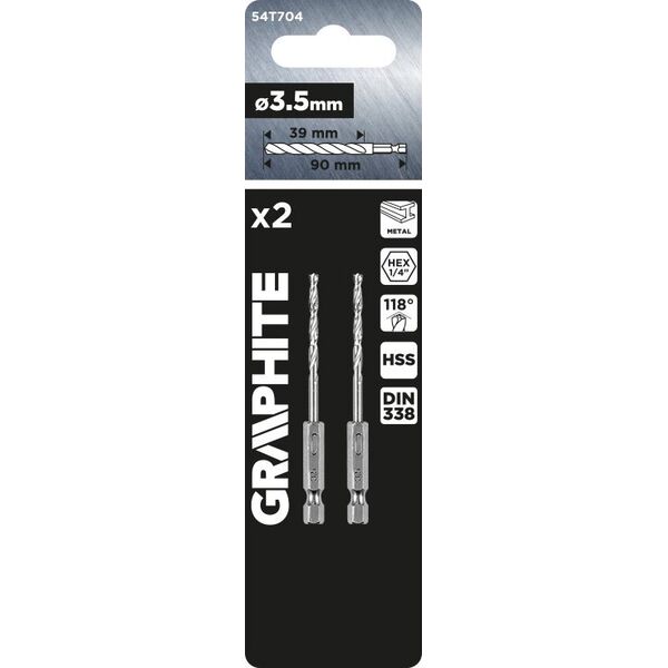 Wiertło Graphite Wiertło do metalu Hex 3.5 mm, 2 szt. 14254159 5902062072955