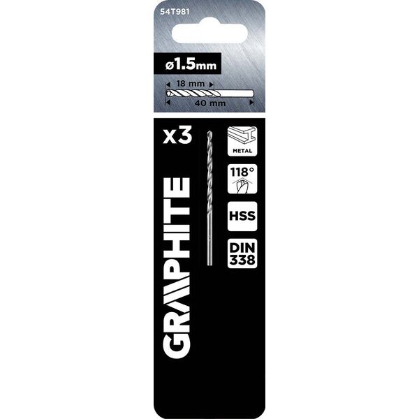 Wiertło Graphite Wiertła do metalu HSS, DIN 338, 1,5 mm, 3 szt. 14254163 5902062022349