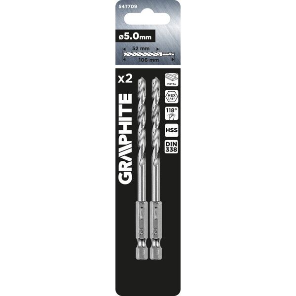 Wiertło Graphite Wiertło do metalu Hex 5.0 mm, 2 szt. 14254168 5902062888945