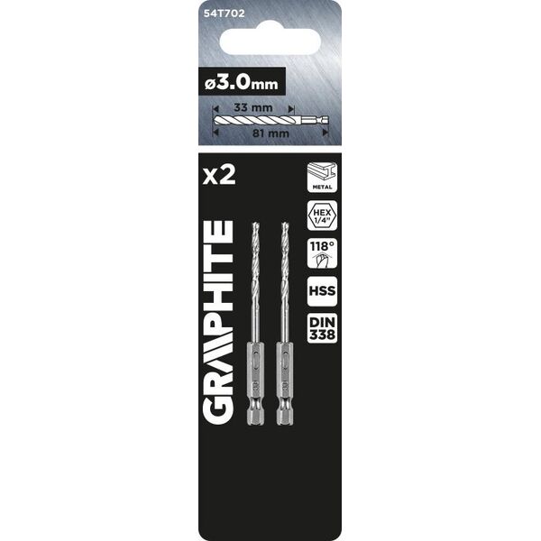 Wiertło Graphite Wiertło do metalu Hex 3.0 mm, 2 szt. 14254176 5902062072887