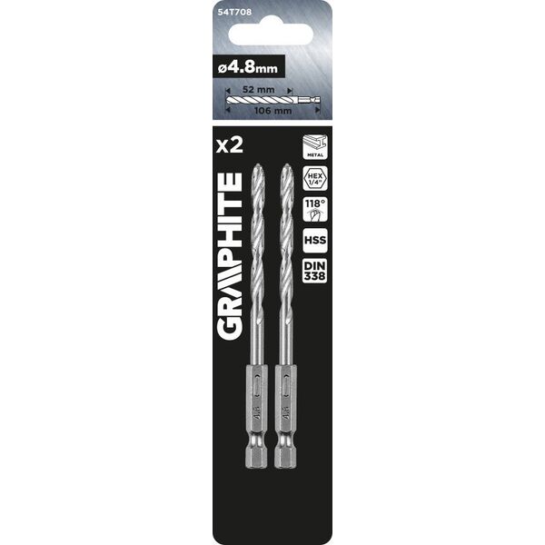 Wiertło Graphite Wiertło do metalu Hex 4.8 mm, 2 szt. 14254177 5902062202000