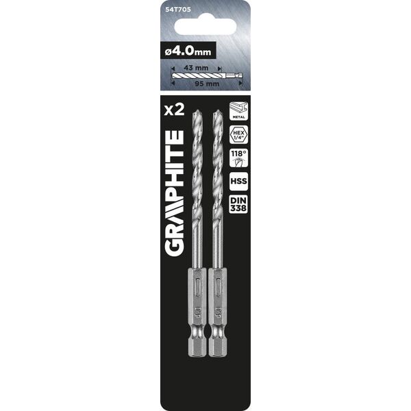 Wiertło Graphite Wiertło do metalu Hex 4.0 mm, 2 szt. 14254195 5902062072870