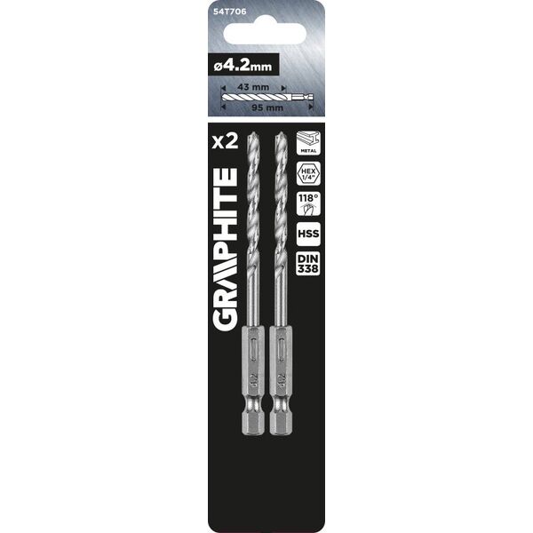 Wiertło Graphite Wiertło do metalu Hex 4.2 mm, 2 szt. 14254204 5902062072894