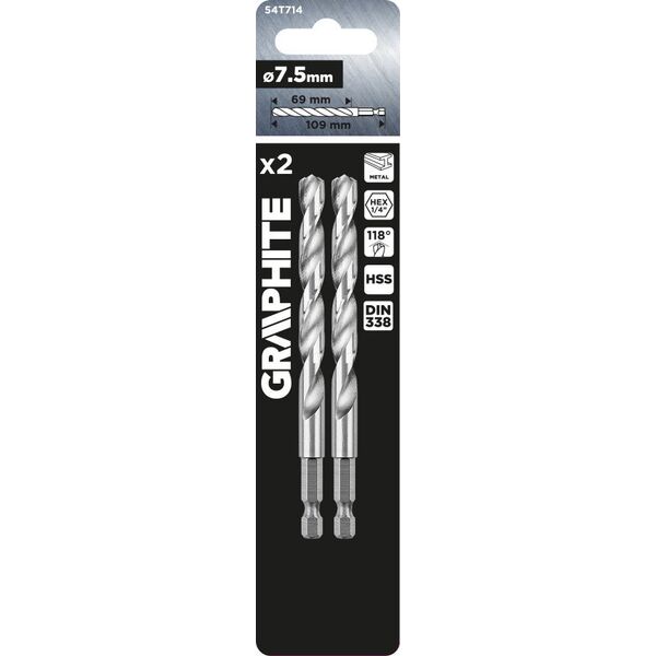 Wiertło Graphite Wiertło do metalu Hex 7.5 mm, 2 szt. 14254208 5902062508737