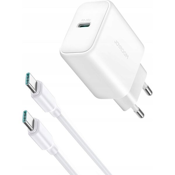 Ładowarka Joyroom Ładowarka Joyroom JR-TCF24 sieciowa USB-C PD 30W QC SFC - biała + kabel USB-C 1m 14254253 6956116724801