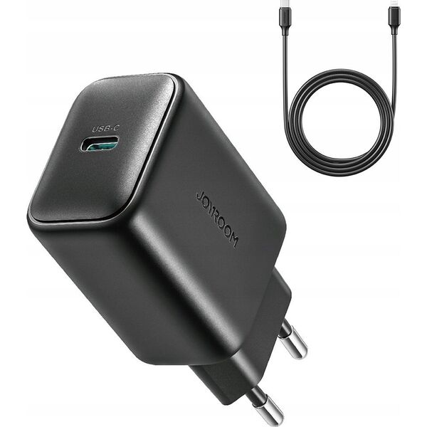 Ładowarka Joyroom Ładowarka Joyroom JR-TCF23 sieciowa USB-C 25W SFC / PPS / PD - czarna + kabel USB-C / USB-C 1m 14254270 6956116723453