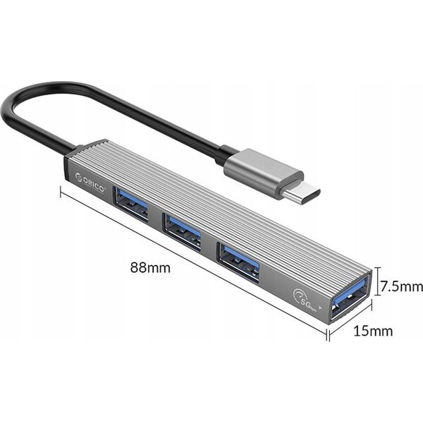 HUB USB Orico Orico Hub USB-C, USB-A 5Gbps, 3*USB-A 2.0, aluminiowy 14265454 6942227107817