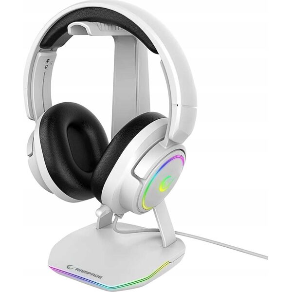Rampage Rampage Tower T14 Stojak na słuchawki, gamingowy RGB, hub 2x USB, biały 14265522 8680096125614