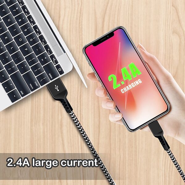 Kabel USB Maclean Kabel do iPhone Maclean, do iPhone, Wspierający Fast Charge 2.4A, Przesył danych, 5V/2.4A, Czarny, Dł.2m, MCE481 14265648 5902211124481