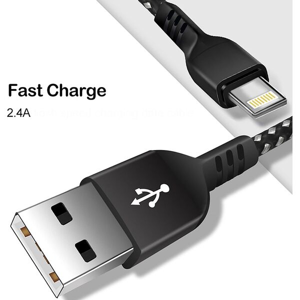Kabel USB Maclean Kabel do iPhone Maclean, do iPhone, Wspierający Fast Charge 2.4A, Przesył danych, 5V/2.4A, Czarny, Dł.2m, MCE481 14265648 5902211124481