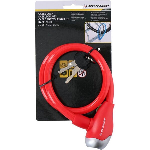Dunlop Dunlop - Zapięcie do roweru spiralne na klucz 65 cm (Czerwony) 14265661 5904501203364