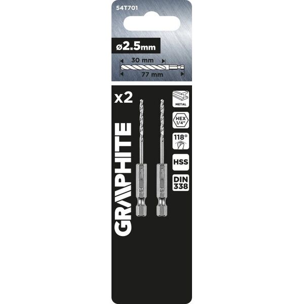 Wiertło Graphite Wiertło do metalu Hex 2.5 mm, 2 szt. 14286814 5902062072849