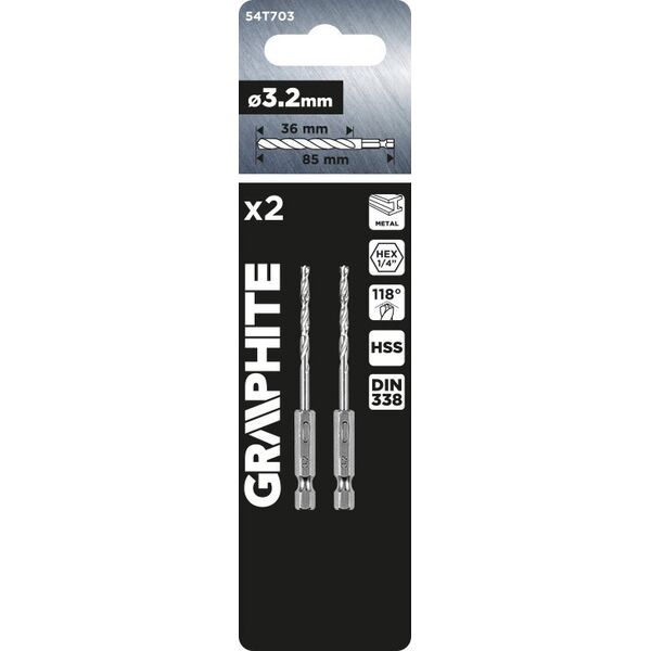 Wiertło Graphite Wiertło do metalu Hex 3.2 mm, 2 szt. 14286815 5902062072948