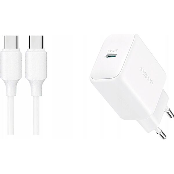 Ładowarka Joyroom Ładowarka Joyroom JR-TCF20 sieciowa USB-C PD 20W - biała + kabel USB-C / USB-C 1m 14295462 6956116723118