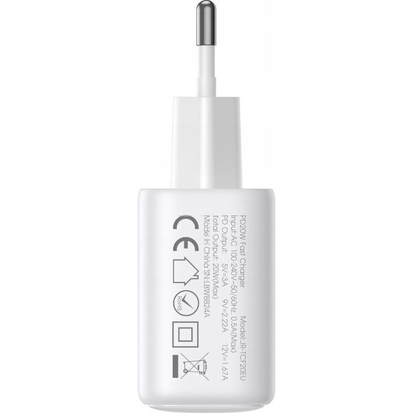 Ładowarka Joyroom Ładowarka Joyroom JR-TCF20 sieciowa USB-C PD 20W - biała + kabel USB-C / USB-C 1m 14295462 6956116723118