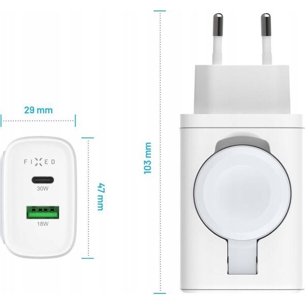 Ładowarka Fixed FIXED Power Socket Travel Charger - ładowarka Apple Watch/USB-C/USB-A 33W biała - Gwarancja bezpieczeństwa. Proste raty. Bezpłatna wysyłka od 170 zł. 14396371 8591680171316