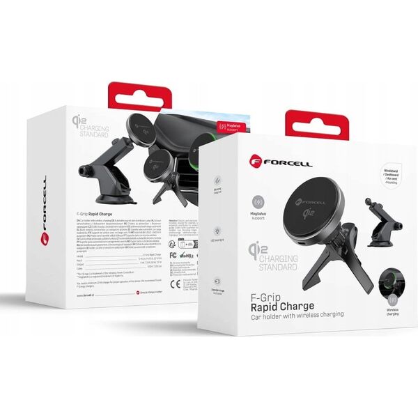 ForCell FORCELL F-GRIP Rapid Charge uchwyt samochodowy z ładowaniem indukcyjnym Qi2 15W kompatybilny z MagSafe szary 14397929 5903396321887