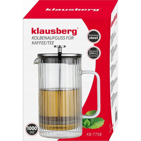 Klausberg ZAPARZACZ TŁOKOWY DO KAWY/HERBATY TERMICZNY 1000ml KLAUSBERG KB-7758 14399717 5908287277588