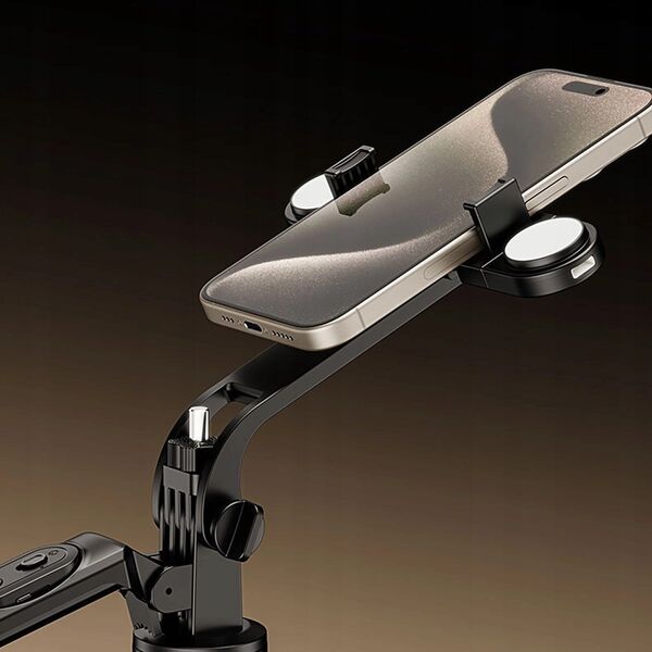 Selfie stick Hurtel Selfie stick WH181D-Y1S teleskopowy statyw 1.75m ze stopu aluminium z podwójną lampą i uchwytem na telefon - czarny 14146939 5907769360657
