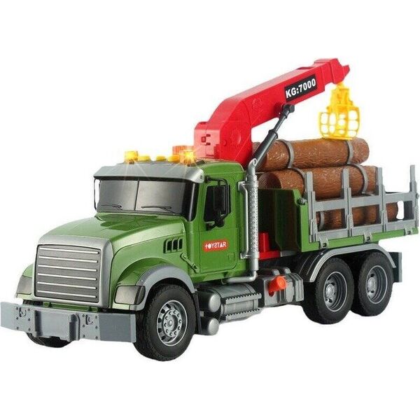 LeanToys Ciężarówka Z Dźwigiem Transport Drewna Światła Dźwięki