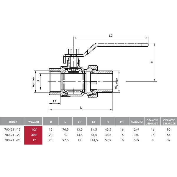 KFA Zawór kulowy nakrętno-wkrętny 1/2" 700-211-15 3036428 5907571700344