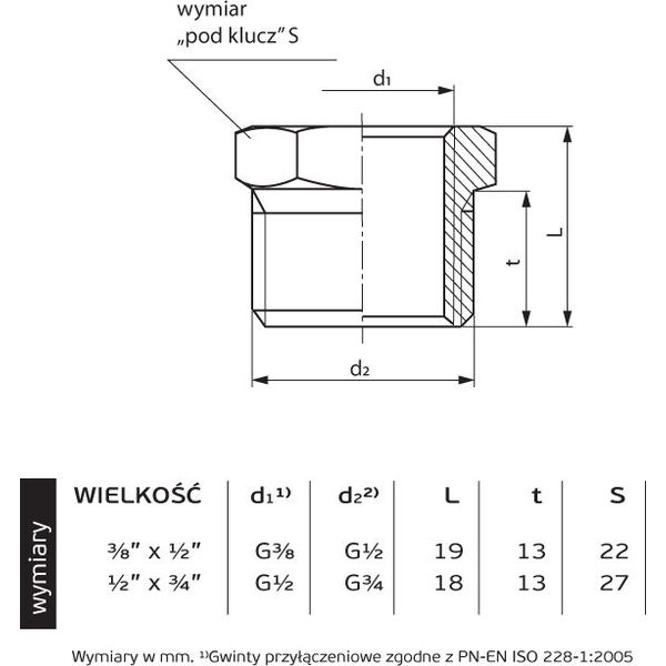 Perfexim Redukcja mosiężna chromowana 1/2 x 3/8" (07-511-1015-000)