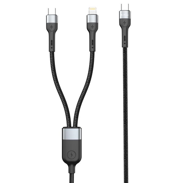 Καλώδιο φόρτισης DeTech DE-49CCL, 2 in 1, Type-C - Type-C, Lightning, 1.0m, Black - 40514 έως 12 άτοκες Δόσεις