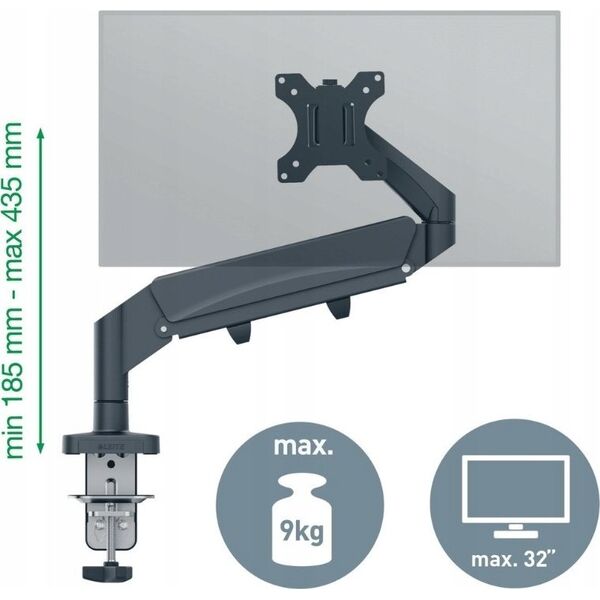 Leitz Monitor arm Ergo pladsbesp.enkeltMørkgrå