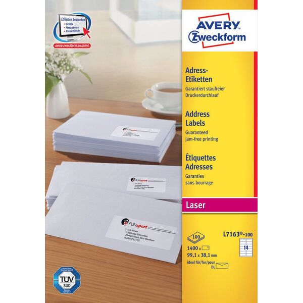 Avery Zweckform Etykiety adresowe na koperty 99.1 x 38.1 mm (L7163-100)