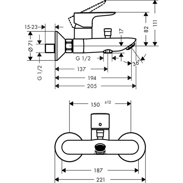 Bateria wannowa Hansgrohe Talis E ścienne chrom (71740000)