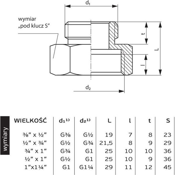 Perfexim Przedłużka redukcyjna mosiężna GW - GZ 1/2 x 3/8" (07-211-1510-000)