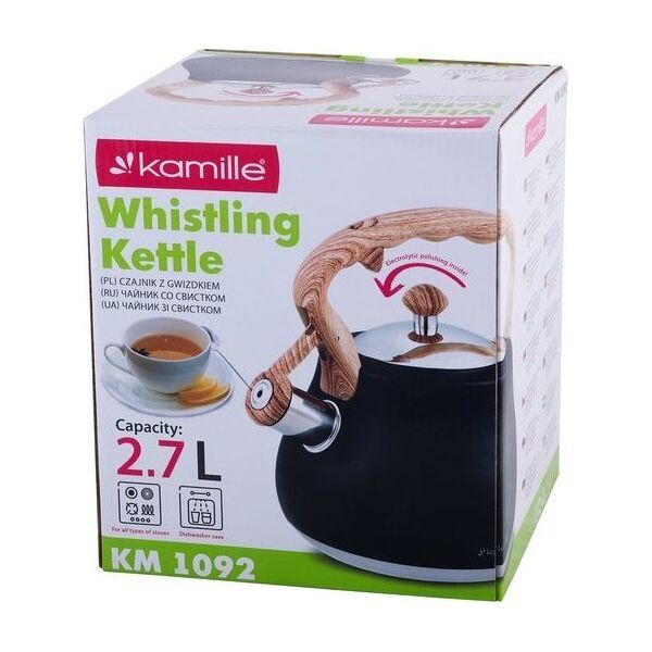 Kamille Czajnik stalowy z gwizdkiem 2.7 L Czarny Kamille KM-1092