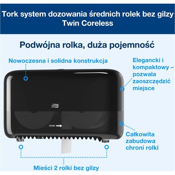 Tork Tork Dozownik do papieru toaletowego bez gilzy, T7 Czarny