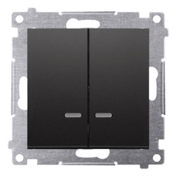 Kontakt-Simon Simon 54 Łącznik świecznikowy z podśw LED i do wersji IP44 (moduł) 10AX 250V szybkozłącza czarny mat z wkładkę DU1W DW5BL.01/49
