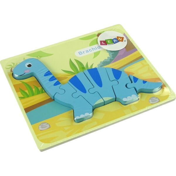 LeanToys Drewniane Puzzle Dinozaur Brachiosaur Niebieski