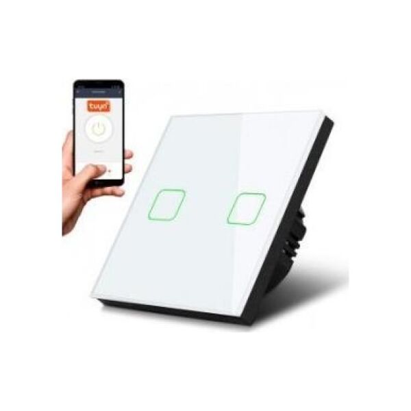 Maclean Włącznik światła dotykowy Maclean MCE717W podwójny, SMART, Tuya APP, szklany, biały z kwadratowym podśw. przycisku, 86x86mm