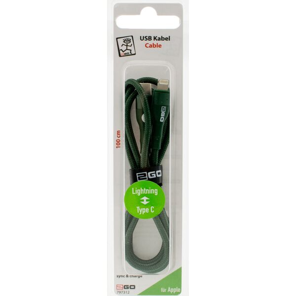 Kabel USB 2GO 2GO USB Ladekabel Type C->Lightning grün