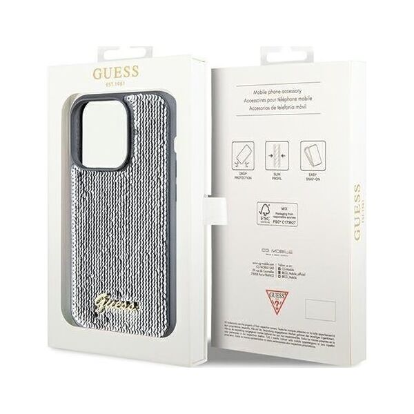 Guess Guess GUHCP14XPSFDGSS iPhone 14 Pro Max 6.7" srebrny/silver hardcase Sequin Script Metal