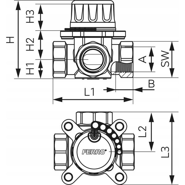 Ferro Zawór mieszający 3-drogowy 1 1/4" GW