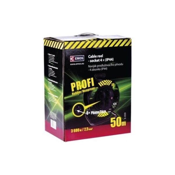 Emos Przedłużacz bębnowy ogrodowy Emos 50 m 4 gniazda 230V 3x2,5 mm2 czarny P084503