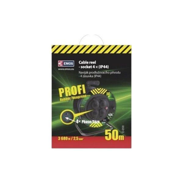 Emos Przedłużacz bębnowy ogrodowy Emos 50 m 4 gniazda 230V 3x2,5 mm2 czarny P084503