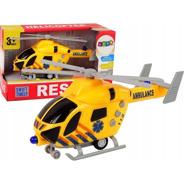 LeanToys Helikopter Ratunkowy Ambulans Żółty Dźwięk Światła Śmigła