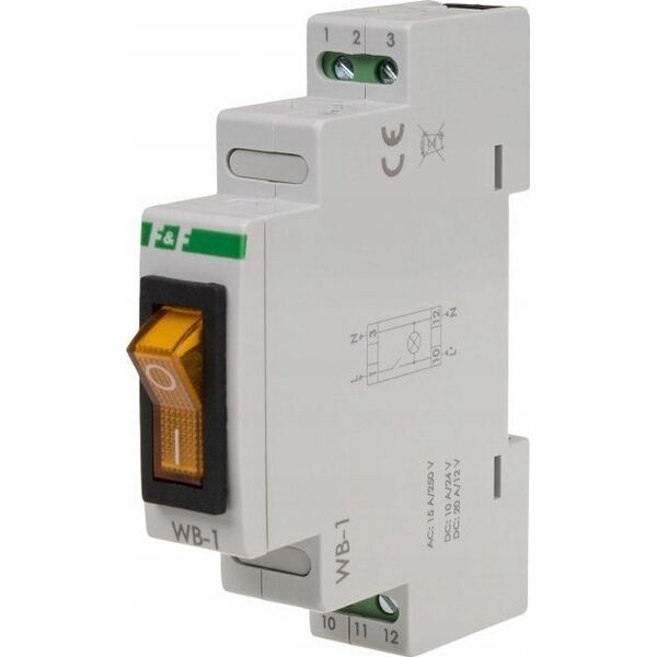 F&F Przełącznik dwupozycyjny F&F WB-1Y 16A 1NO 230V AC z podświetleniem żółtym na szynę DIN
